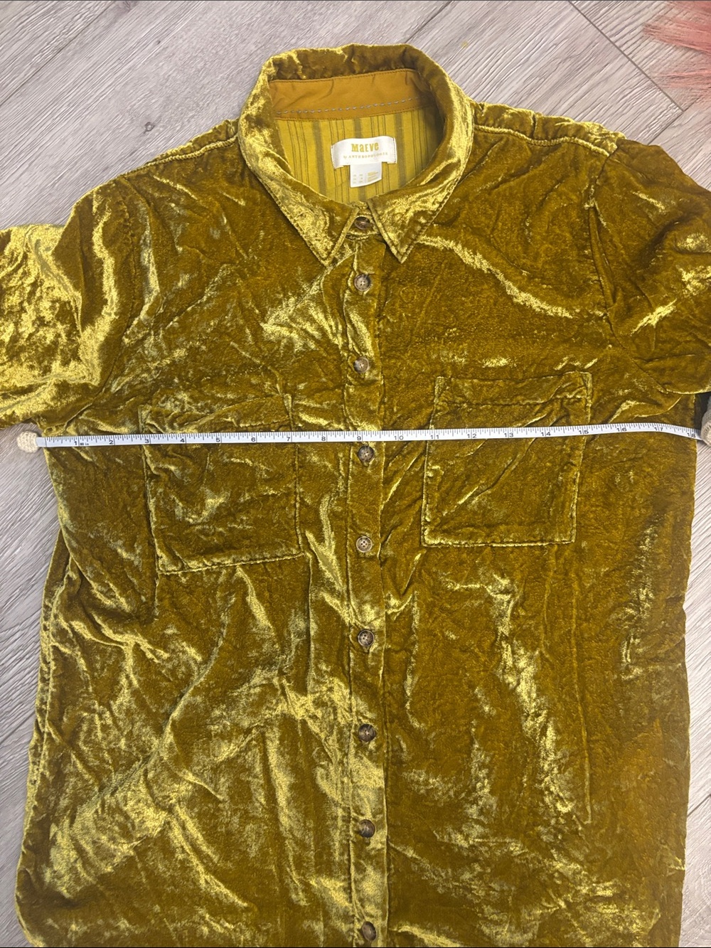 Anthropologie Maeve Crushed Velvet Button Down Shirt Fall Autumn Boho - Picture 5 of 10